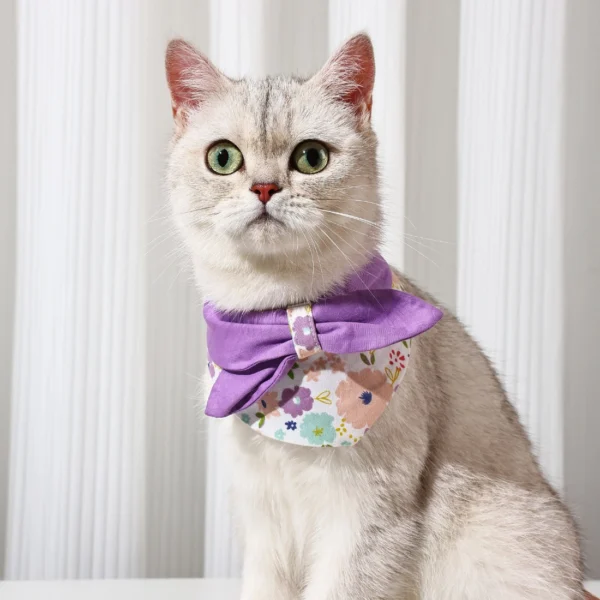Adorable Floral Cat Bandana with Bow - Image 2