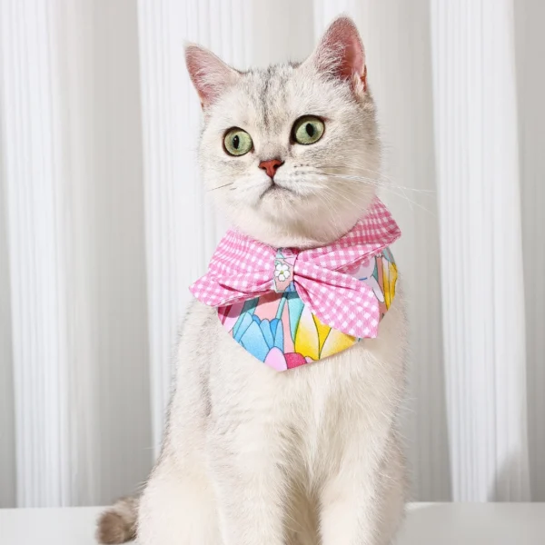 Adorable Floral Cat Bandana with Bow - Image 3