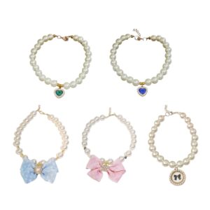 Pet Pearl Gem Bow Collar Necklace